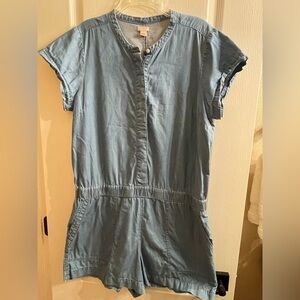 J Crew Denim Chambray Blue Romper One Piece Onesie Button Up Sz 14
